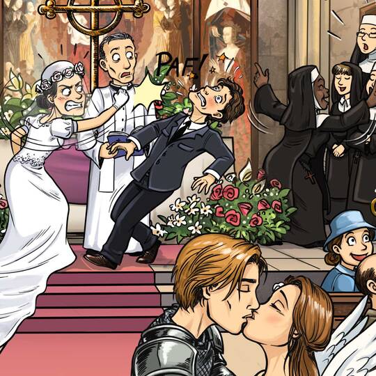 Quiz 10 films à trouver Eglise dans une église, avec Roméo + Juliette, Shrek, Quatre mariages et un enterrement.