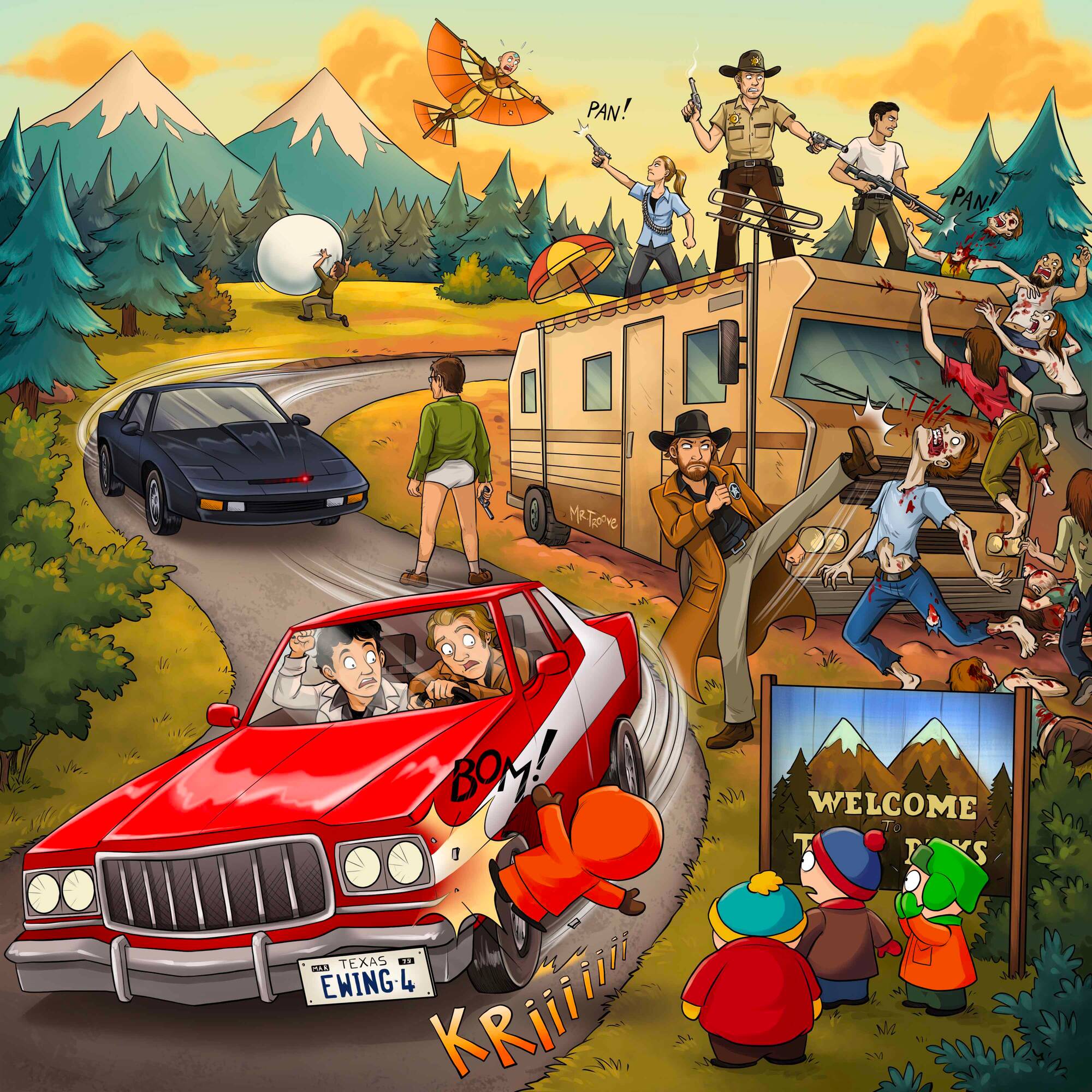 Quiz 10 TV shows to find Road sur une route de montagne, avec South Park, Breaking Bad, Knight Rider.