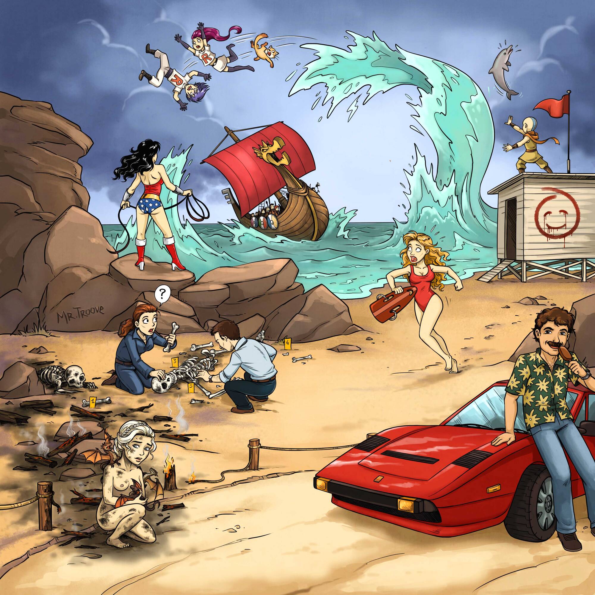 Quiz 10 séries TV à trouver La plage , avec Pokémon, Magnum, Game of Thrones.